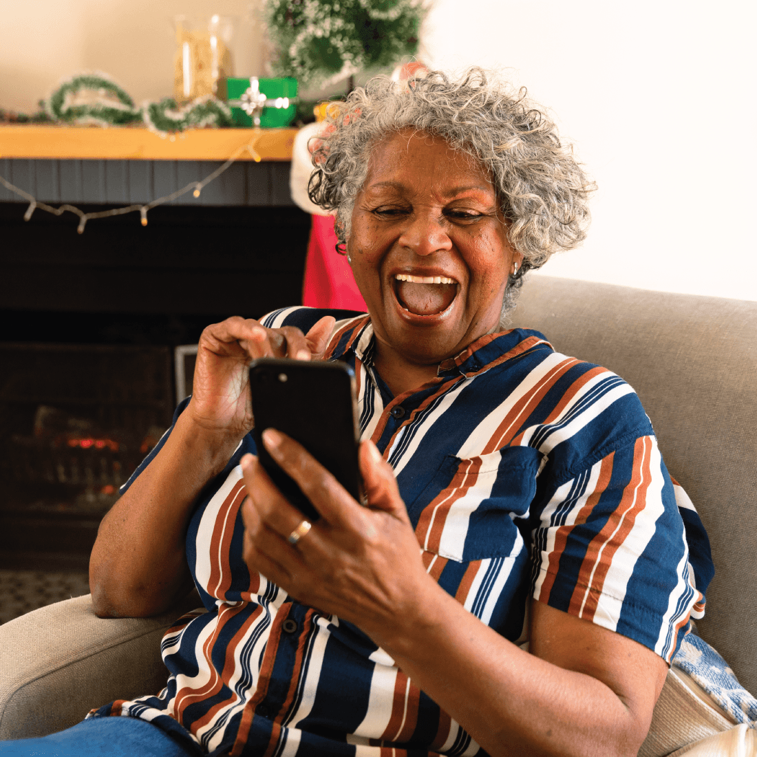 Elderly Kenyan woman on a video call