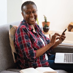 Elderly Kenyan woman on a video call